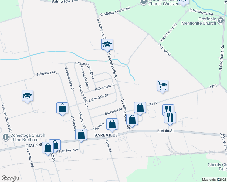 map of restaurants, bars, coffee shops, grocery stores, and more near 296 Robin Dale Drive in Leacock-Leola-Bareville
