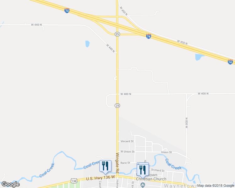 map of restaurants, bars, coffee shops, grocery stores, and more near 3726 Indiana 25 in Waynetown