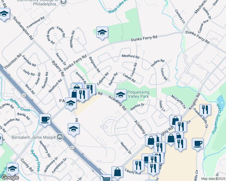 map of restaurants, bars, coffee shops, grocery stores, and more near 12508 Torrey Road in Philadelphia