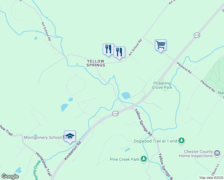 map of restaurants, bars, coffee shops, grocery stores, and more near 1626 Yellow Springs Road in Chester Springs