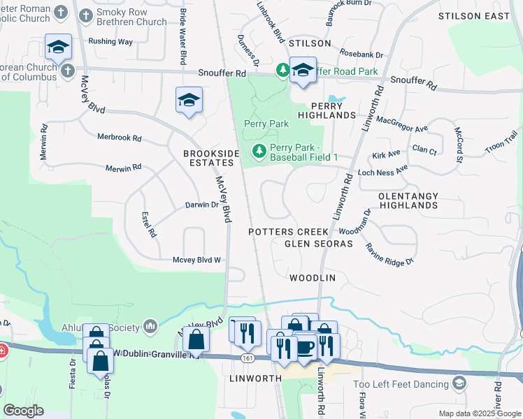 map of restaurants, bars, coffee shops, grocery stores, and more near 6837 Ravine Circle in Worthington
