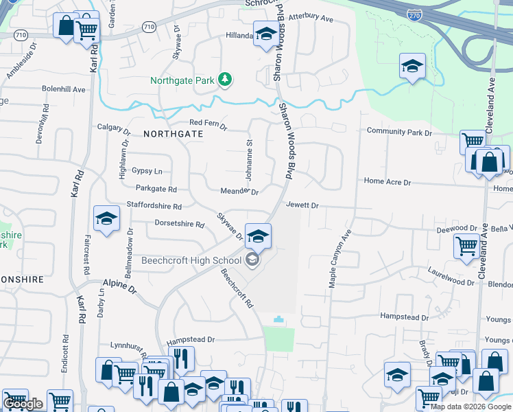 map of restaurants, bars, coffee shops, grocery stores, and more near 6266 Faymeadow Lane in Columbus