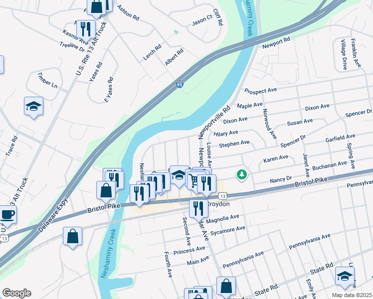 map of restaurants, bars, coffee shops, grocery stores, and more near 235 Belmont Avenue in Croydon