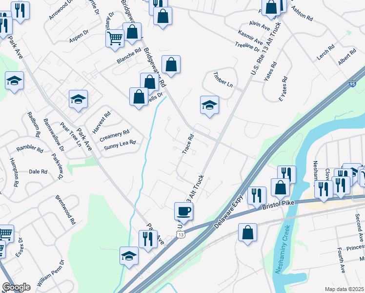 map of restaurants, bars, coffee shops, grocery stores, and more near 1045 Bolton Court in Bucks County