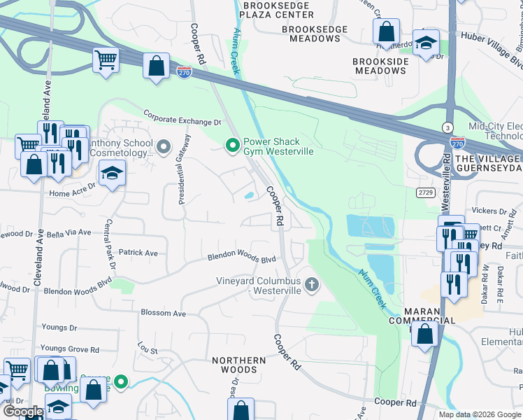 map of restaurants, bars, coffee shops, grocery stores, and more near 6208 Gem Lane in Columbus