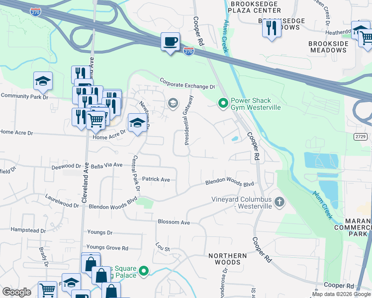 map of restaurants, bars, coffee shops, grocery stores, and more near 2840 Hollow Cove Court in Columbus