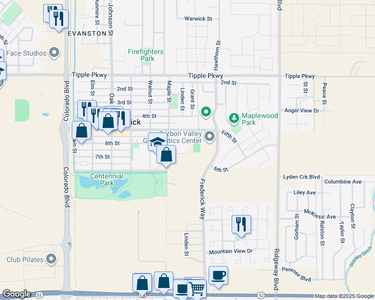 map of restaurants, bars, coffee shops, grocery stores, and more near 600 Fifth Street in Frederick