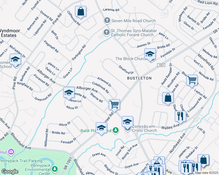 map of restaurants, bars, coffee shops, grocery stores, and more near 654 Artwood Drive in Philadelphia