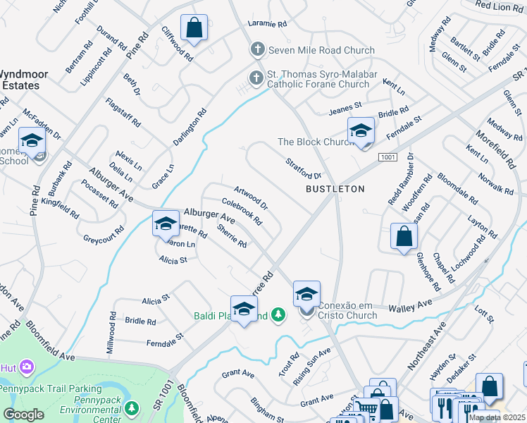 map of restaurants, bars, coffee shops, grocery stores, and more near 654 Artwood Drive in Philadelphia