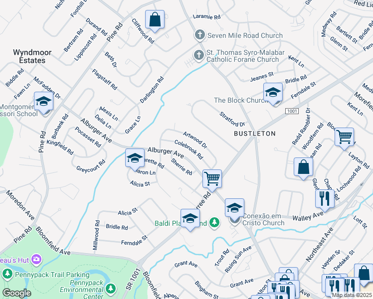 map of restaurants, bars, coffee shops, grocery stores, and more near 632 Colebrook Rd in Philadelphia