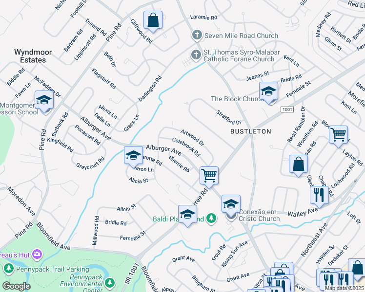 map of restaurants, bars, coffee shops, grocery stores, and more near 630 Colebrook Road in Philadelphia