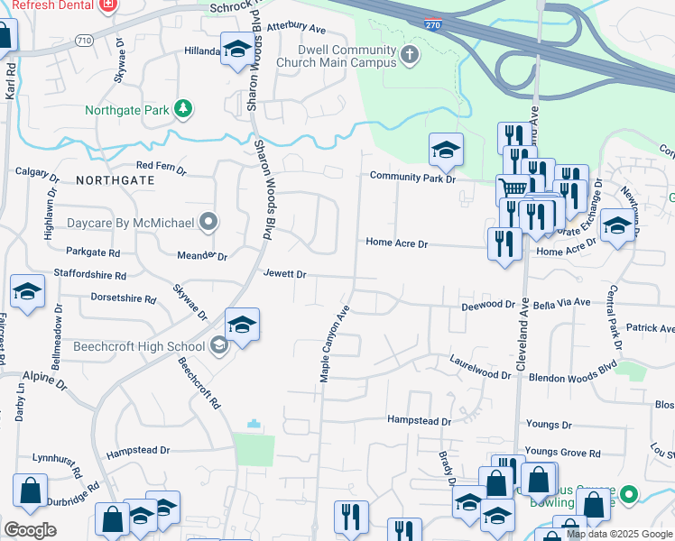map of restaurants, bars, coffee shops, grocery stores, and more near 2145 Keltonshire Avenue in Columbus