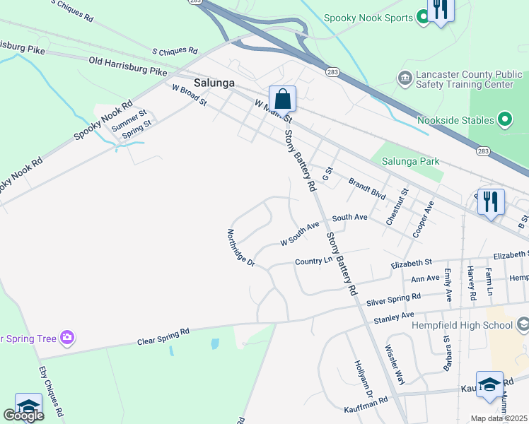 map of restaurants, bars, coffee shops, grocery stores, and more near 77 Farmington Place in Landisville