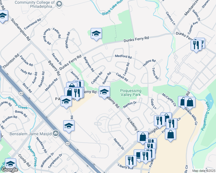 map of restaurants, bars, coffee shops, grocery stores, and more near 12518 Torrey Road in Philadelphia
