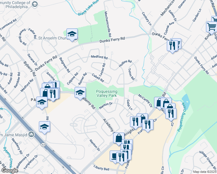 map of restaurants, bars, coffee shops, grocery stores, and more near 12839 Elnora Road in Philadelphia