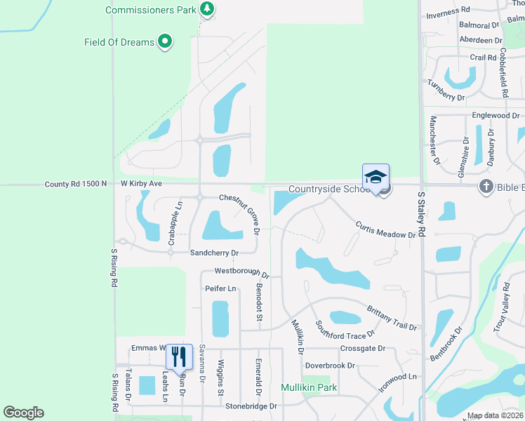 map of restaurants, bars, coffee shops, grocery stores, and more near 4703 West Kirby Avenue in Champaign
