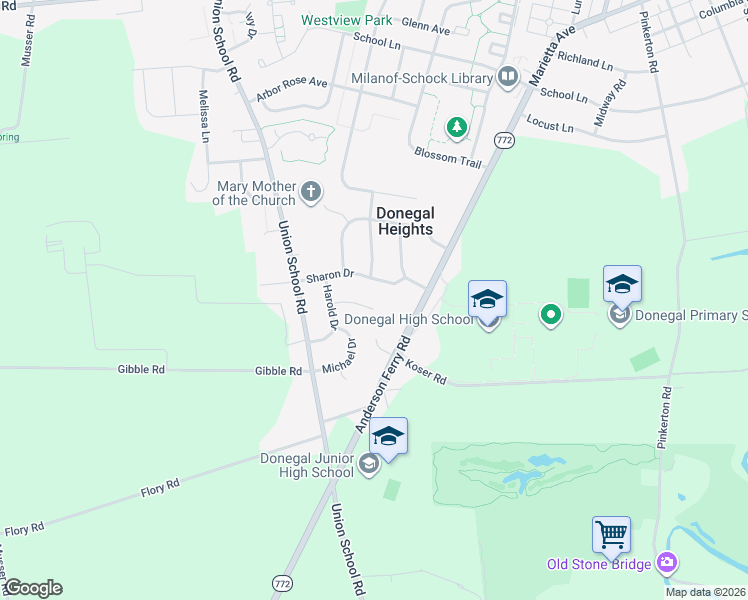 map of restaurants, bars, coffee shops, grocery stores, and more near 730 Sharon Drive in Mount Joy