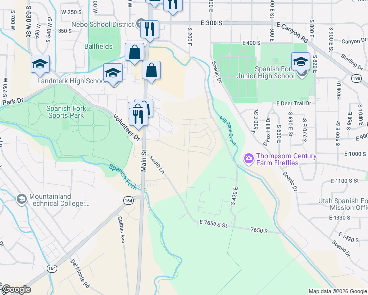 map of restaurants, bars, coffee shops, grocery stores, and more near 169 Volunteer Drive in Spanish Fork