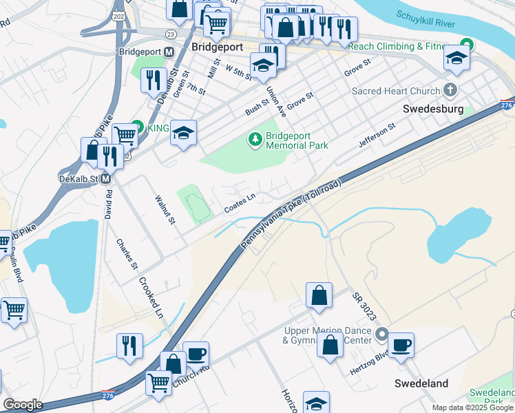map of restaurants, bars, coffee shops, grocery stores, and more near 666 Coates Lane in King of Prussia