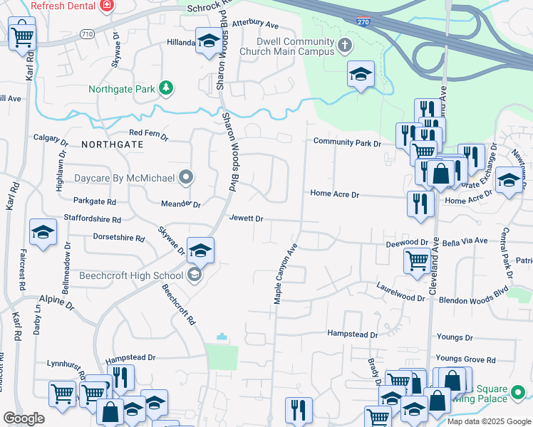 map of restaurants, bars, coffee shops, grocery stores, and more near 2093 Keltonshire Avenue in Columbus