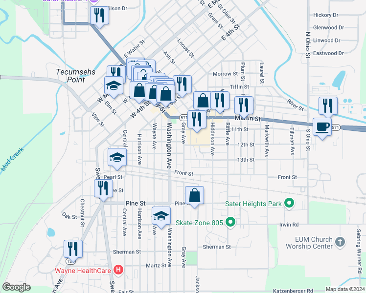 map of restaurants, bars, coffee shops, grocery stores, and more near 219 Gray Avenue in Greenville