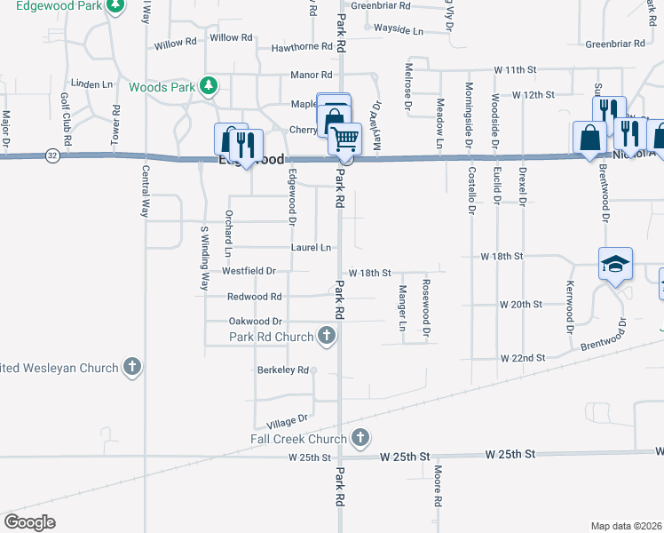 map of restaurants, bars, coffee shops, grocery stores, and more near 3319 Laurel Lane in Anderson