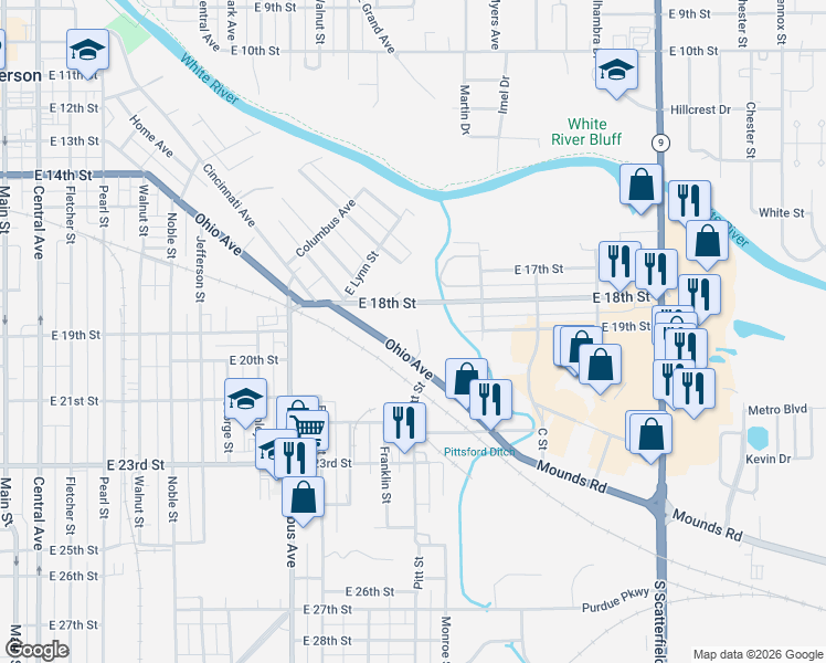 map of restaurants, bars, coffee shops, grocery stores, and more near 8 Dixie Drive in Anderson
