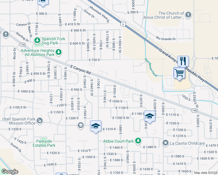 map of restaurants, bars, coffee shops, grocery stores, and more near 1776 East 920 South in Spanish Fork