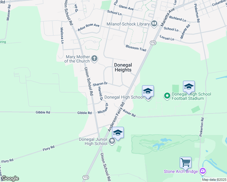 map of restaurants, bars, coffee shops, grocery stores, and more near 707 Kenneth Drive in Mount Joy