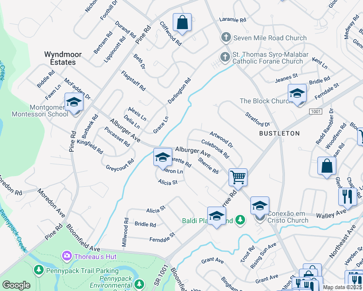 map of restaurants, bars, coffee shops, grocery stores, and more near 579 Alburger Avenue in Philadelphia