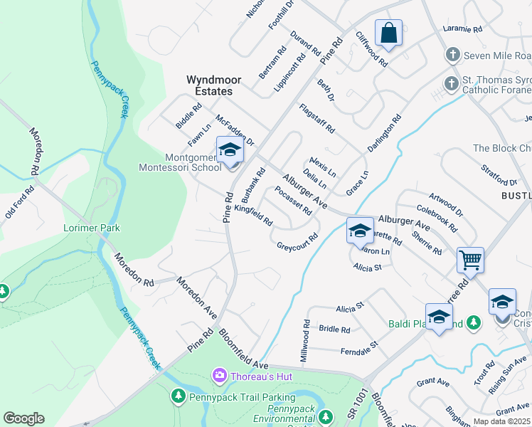 map of restaurants, bars, coffee shops, grocery stores, and more near 111 Kingfield Road in Philadelphia
