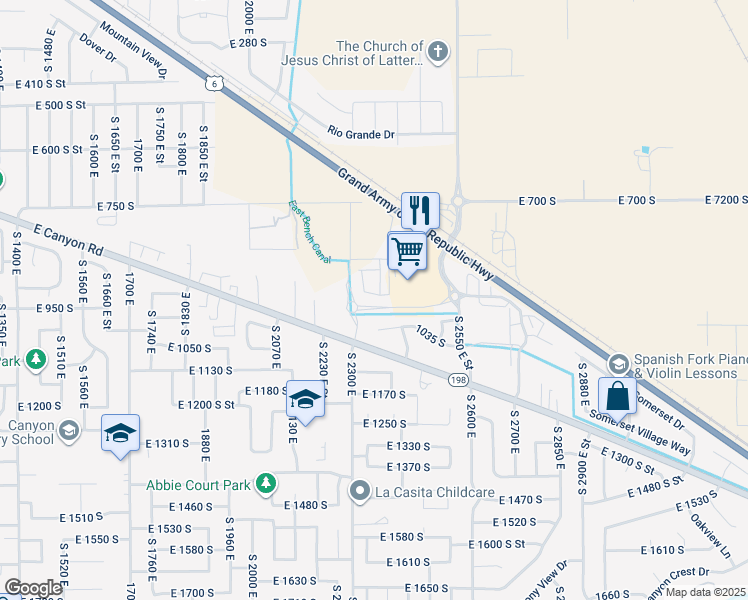 map of restaurants, bars, coffee shops, grocery stores, and more near 898 South 2550 East Street in Spanish Fork