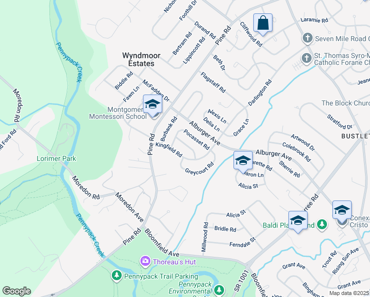 map of restaurants, bars, coffee shops, grocery stores, and more near 116 Thorndike Road in Philadelphia