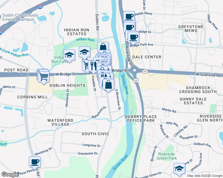 map of restaurants, bars, coffee shops, grocery stores, and more near Pinney Hill Lane in Dublin