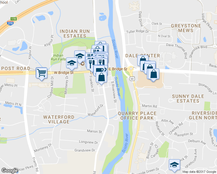 map of restaurants, bars, coffee shops, grocery stores, and more near Pinney Hill Lane in Dublin