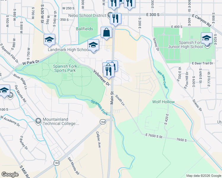 map of restaurants, bars, coffee shops, grocery stores, and more near in Spanish Fork