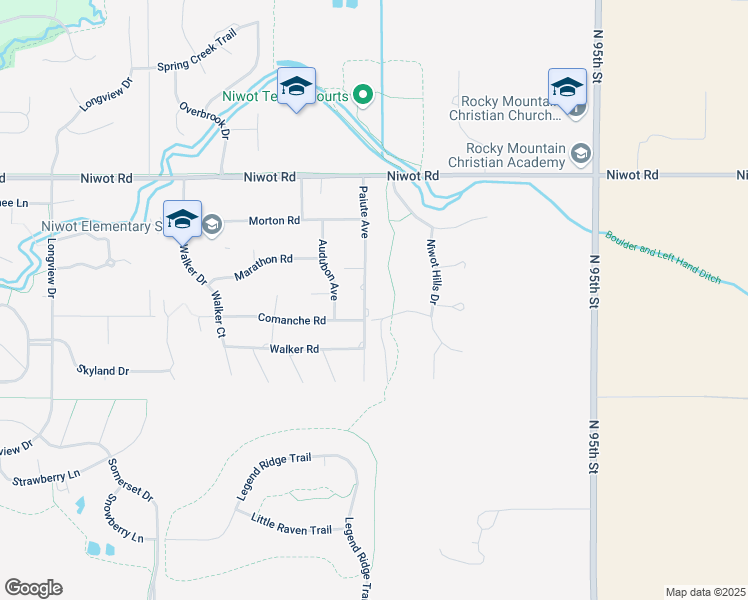 map of restaurants, bars, coffee shops, grocery stores, and more near 6798 Paiute Avenue in Niwot