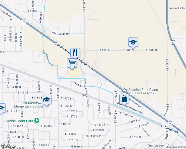map of restaurants, bars, coffee shops, grocery stores, and more near 902 South 2610 East in Spanish Fork