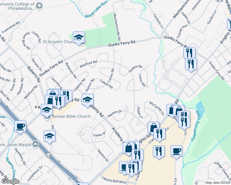 map of restaurants, bars, coffee shops, grocery stores, and more near 12839 Elnora Road in Philadelphia