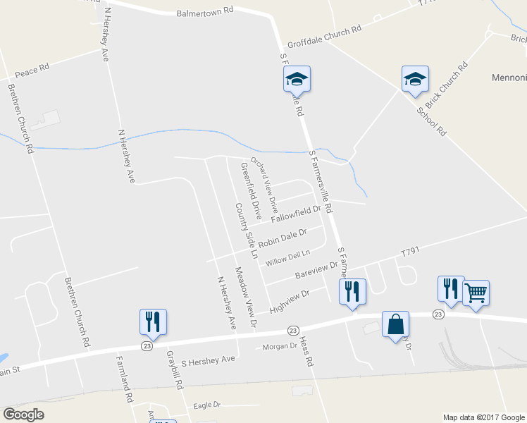 map of restaurants, bars, coffee shops, grocery stores, and more near 105 Greenfield Drive in Leacock-Leola-Bareville