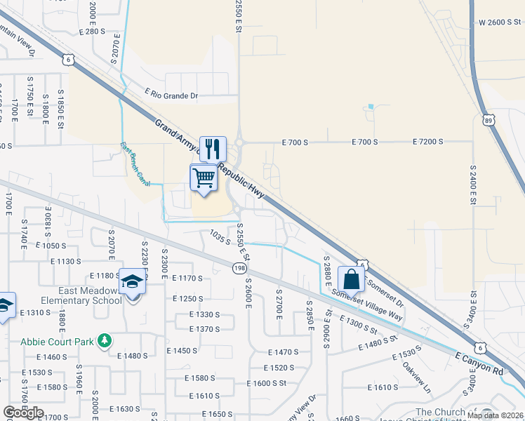 map of restaurants, bars, coffee shops, grocery stores, and more near 902 South 2610 East in Spanish Fork