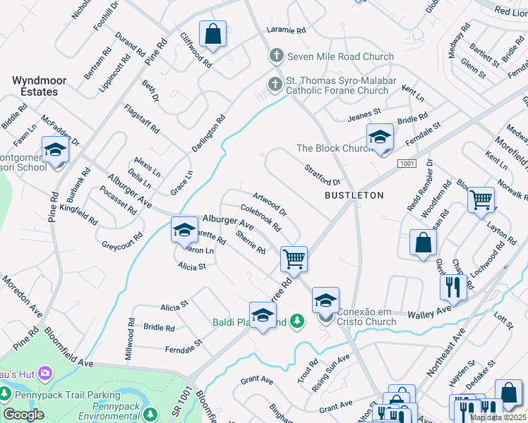 map of restaurants, bars, coffee shops, grocery stores, and more near 637 Colebrook Road in Philadelphia