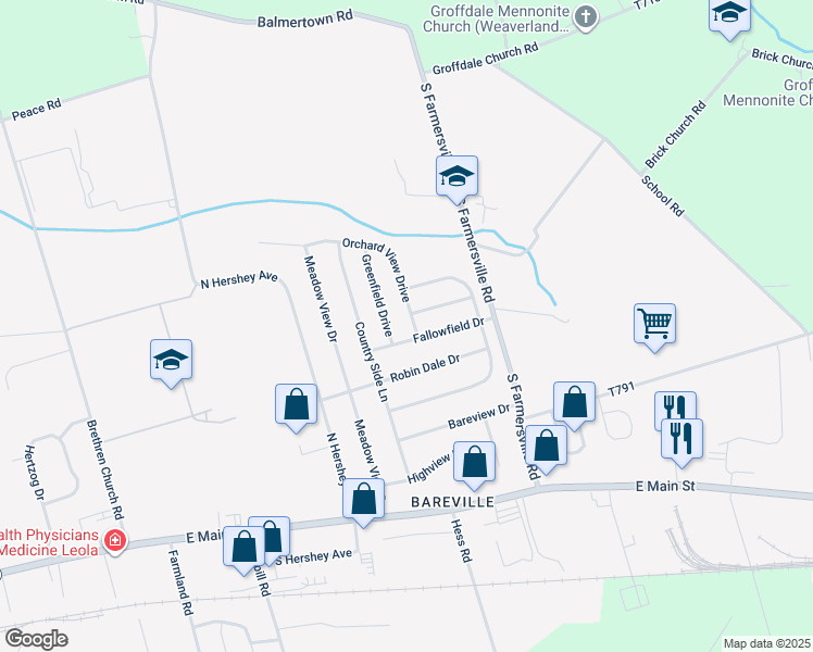 map of restaurants, bars, coffee shops, grocery stores, and more near 328 Orchard View Drive in Leola