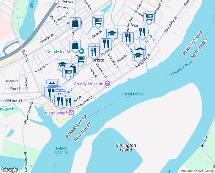 map of restaurants, bars, coffee shops, grocery stores, and more near 615 Radcliffe Street in Bristol