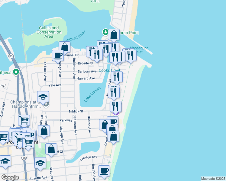 map of restaurants, bars, coffee shops, grocery stores, and more near 161 Ocean Avenue in Point Pleasant Beach