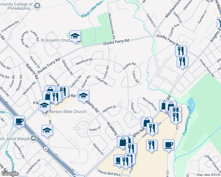 map of restaurants, bars, coffee shops, grocery stores, and more near 12839 Elnora Road in Philadelphia