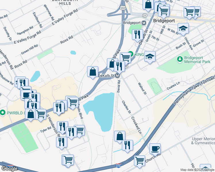 map of restaurants, bars, coffee shops, grocery stores, and more near 1220 DeKalb Pike in King of Prussia