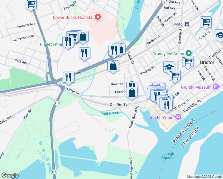 map of restaurants, bars, coffee shops, grocery stores, and more near 525 Maple St in Bristol