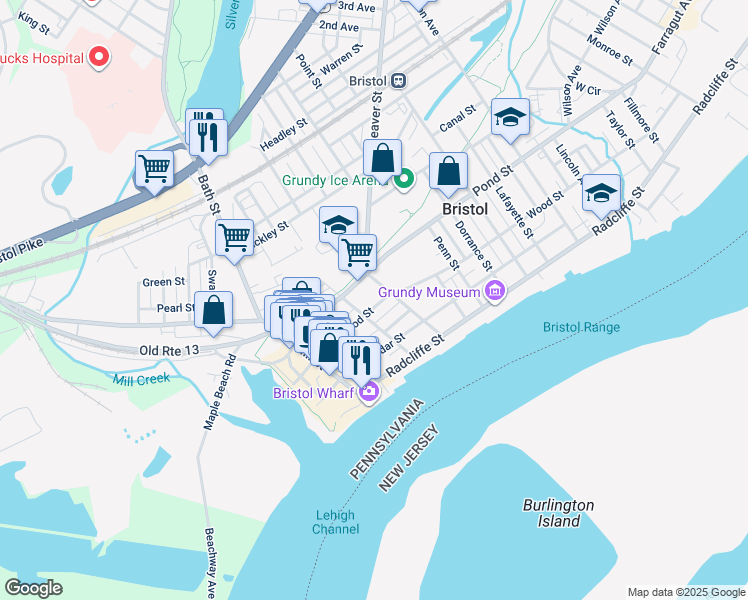 map of restaurants, bars, coffee shops, grocery stores, and more near 327 Wood Street in Bristol