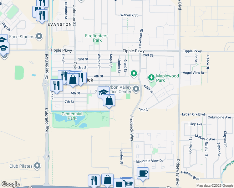 map of restaurants, bars, coffee shops, grocery stores, and more near 600 Fifth Street in Frederick
